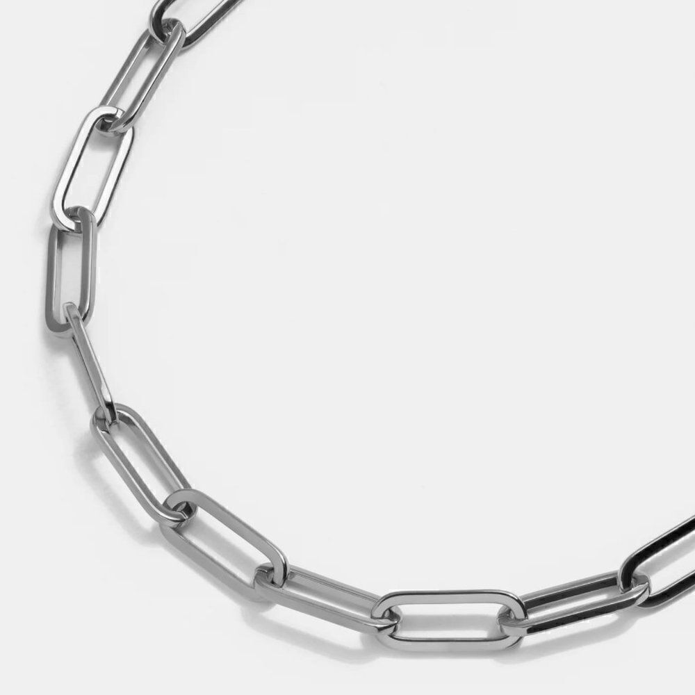 Silver Paperclip Chain Link Choker Necklace 925 Stamped - Picture 5 of 7